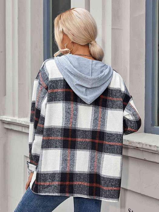 Color-Plaid Hooded Jacket with Pockets-Fancey Boutique