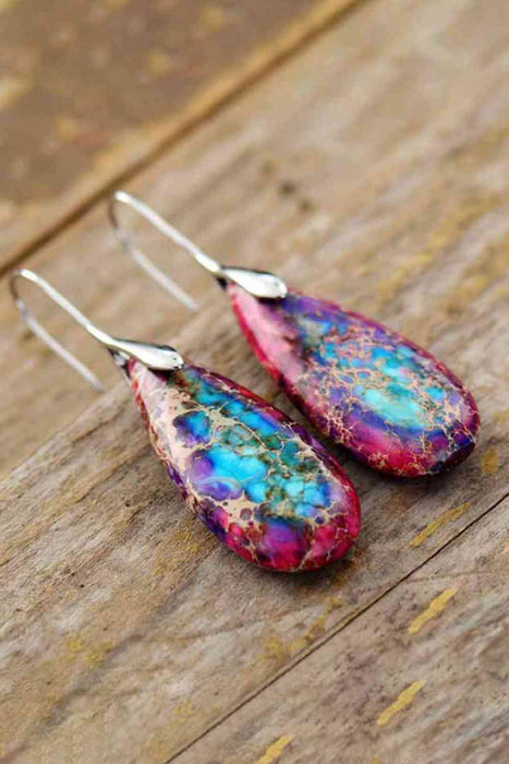 Color-Handmade Teardrop Shape Natural Stone Dangle Earrings-Fancey Boutique